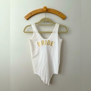 Commando White Bodysuit with Gold 'BRIDE'